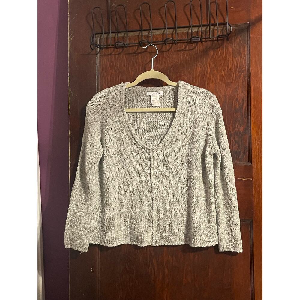 SOLUTION WOMENS BOXY RELAXED FIT CROPPED SWEATER GRAY MARLED‎ KNIT ONE SIZE